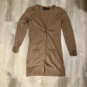 Longline Button Front Cardigan - Taupe/Brown